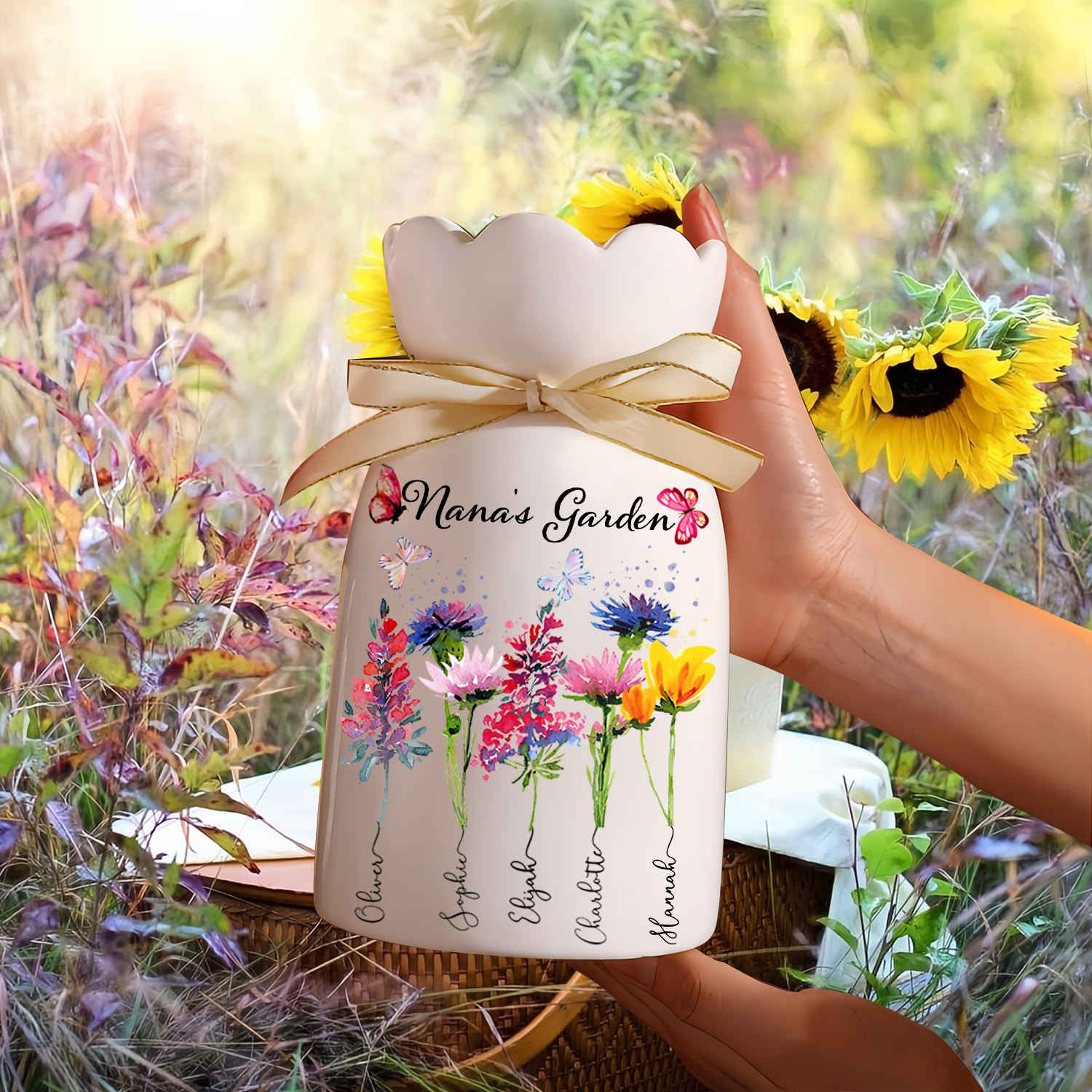 Custom Nana's Garden Plant Vase With Kids Name and Birth Flower For Mother's Day