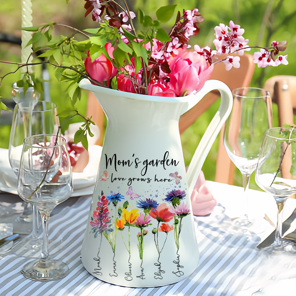 Custom Mom's Garden Birth Flower Vase With Kids Name and Birth Flower Ideal Gifts for Mother's Day