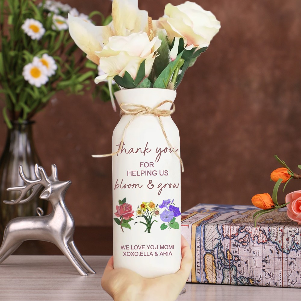 Personalized Grandma's Garden Outdoor Flower Vase With Grandkids Name and Birth Flower For Mother's Day
