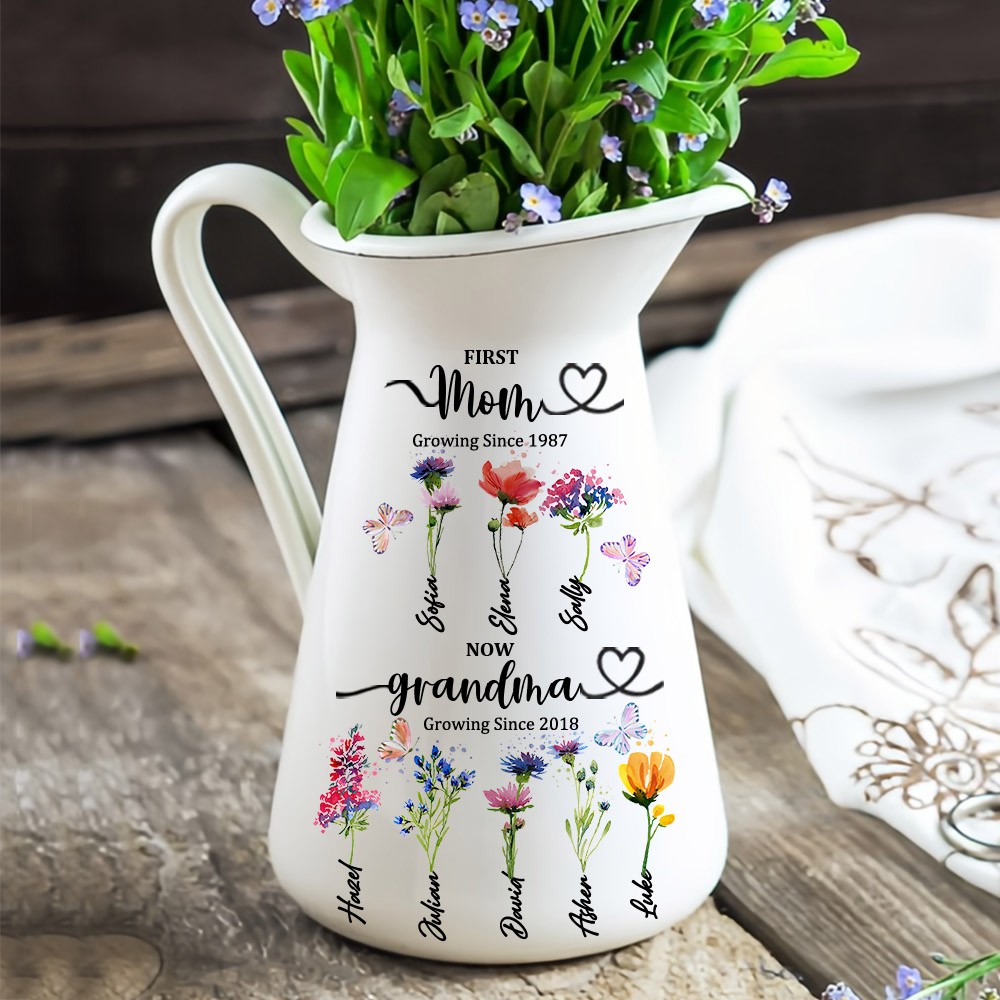 Custom Mom's and Grandma Two Generation Garden Vase Birth Flower Plant Vase With Names Mother's Day Gifts Heartful Gift for Mom Grandma