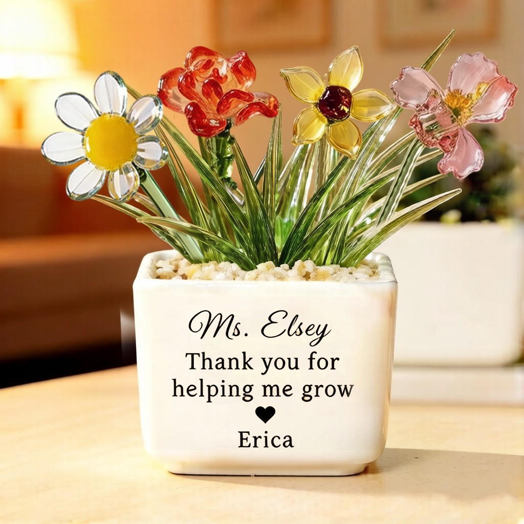 Handmade Stained Glass Potted Succulents, Glass Flower Ornaments, Mother's Day Gifts, Glass Flower Ornament for Mom