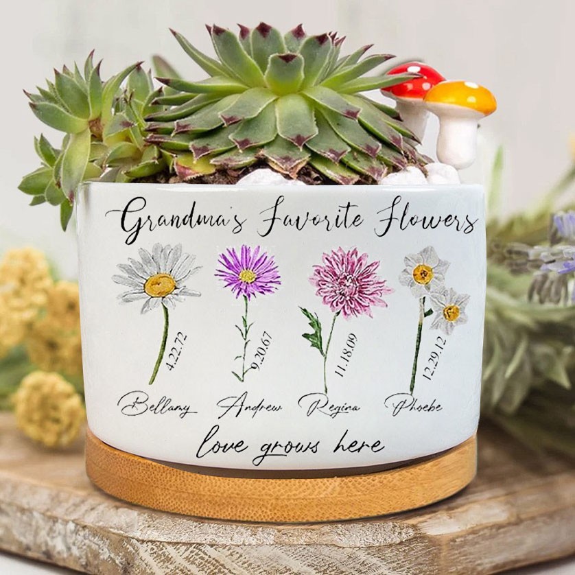 Custom Birth Month Flower Plant Pot Grandma's Garden Plant Pot