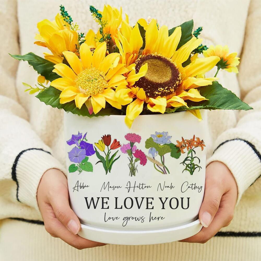 Personalized Grandma's Garden Outdoor Flower Pot With Grandkids Name and Birth Flower For Mother's Day