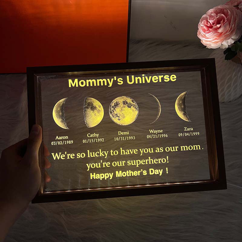 Personalised Moon Phase Led Light Frame Mother's Day Gift