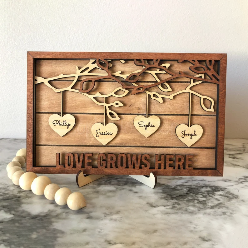 Personalized Family Tree Wood Sign With Kids Name Gift for Your Mom or Grandma on Thanksgiving or Christmas!