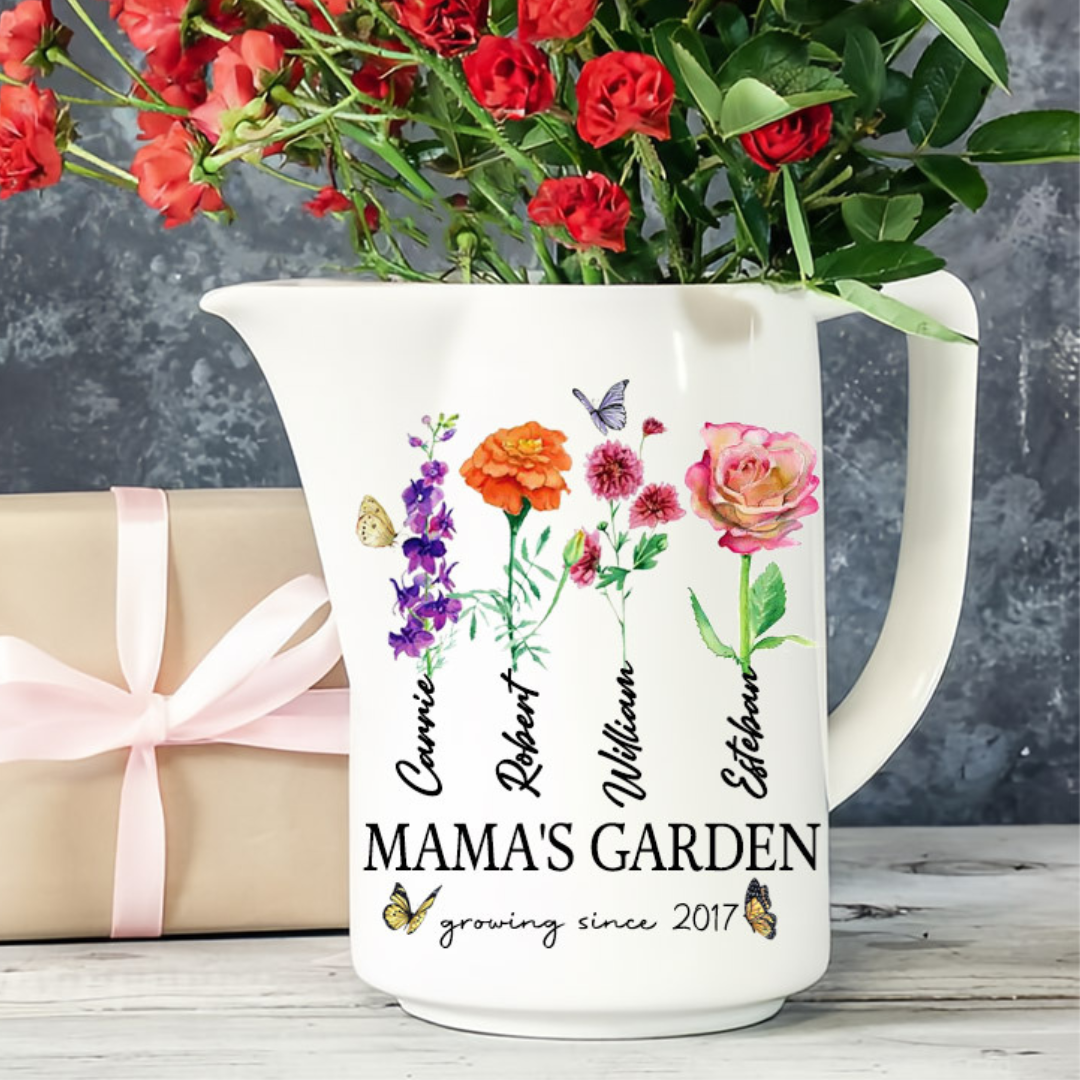 Personalized Mom's Garden Birth Flower Vase With Kids Name and Birth Flower Ideal Gifts for Mother's Day