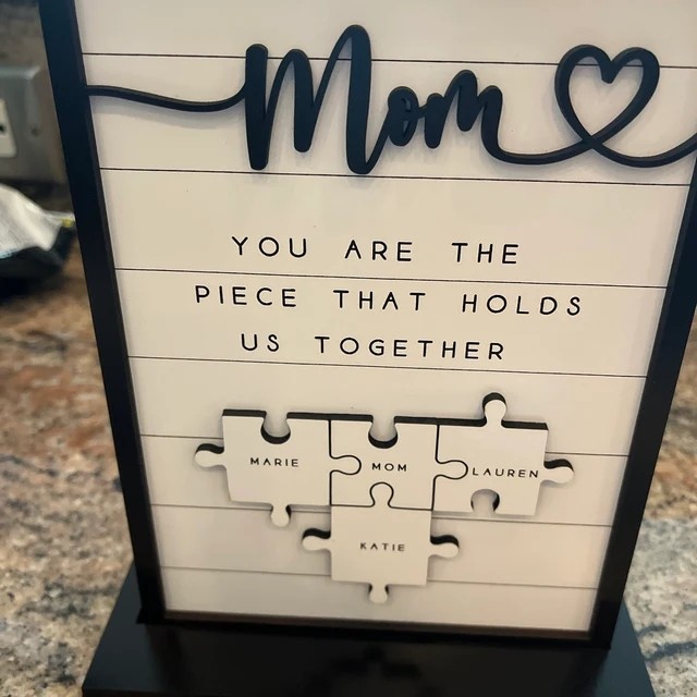 Handmade Personalized Wood Mom Puzzle Sign | Mom You Are The Piece That Holds Us Together | Mother's Day Gift