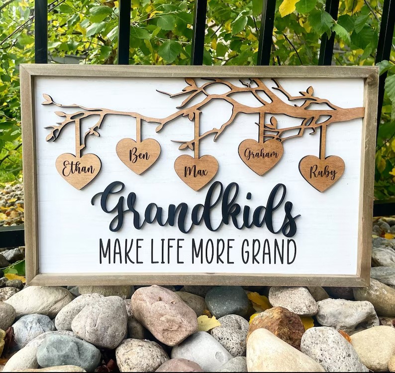 Personalized Family Tree Wood Sign With Kids Name Gift for Your Mom or Grandma on Thanksgiving or Christmas!