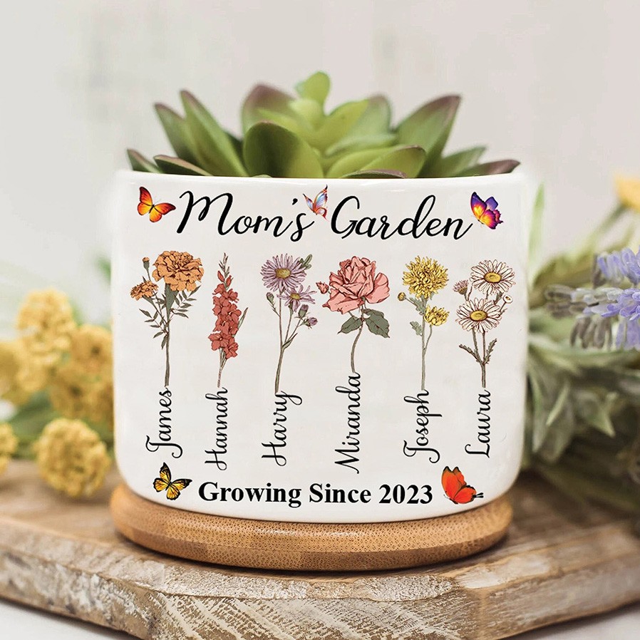 Custom Birth Month Flower Plant Pot Grandma's Garden Plant Pot Mother's Day Gift