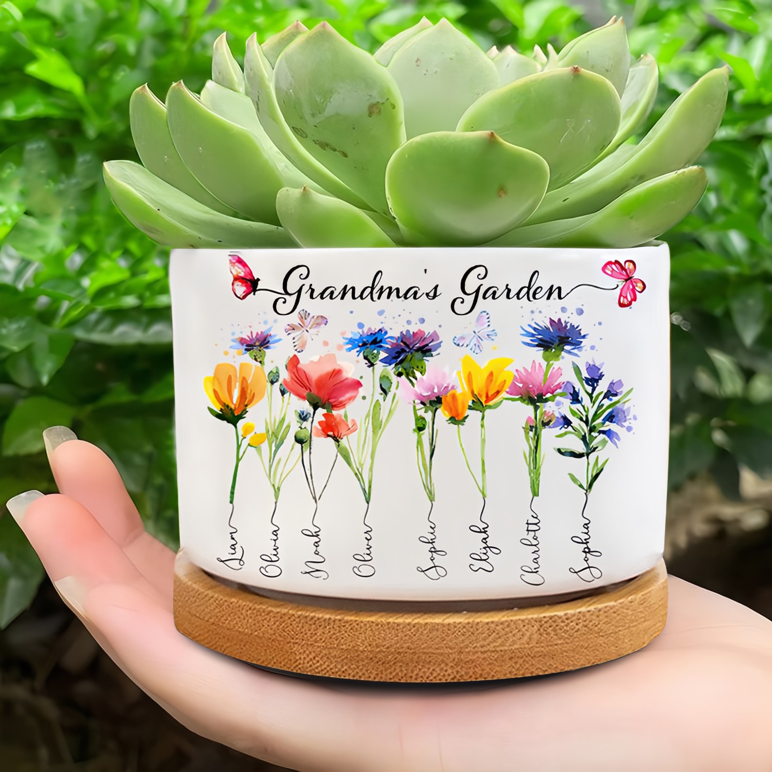 Custom Grandma's Garden Birth Flower Pot with Grandkids Names Keepsake Gifts for Grandma Mom Mother's Day Gift