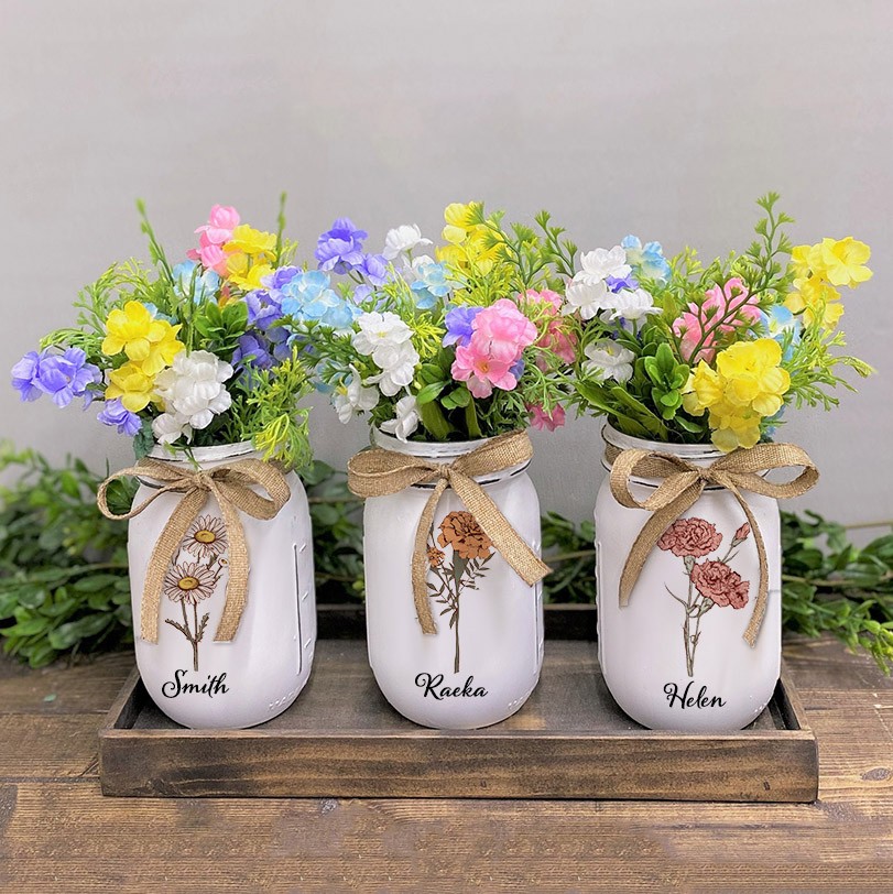 Personalized Birth Flower Mason Jars Mother's Day Gift 