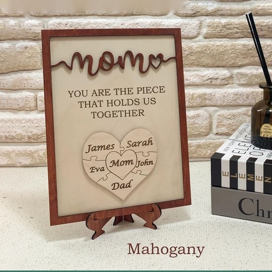 Handmade Personalized Wood Mom Puzzle Sign | Mom You Are The Piece That Holds Us Together | Mother's Day Gift