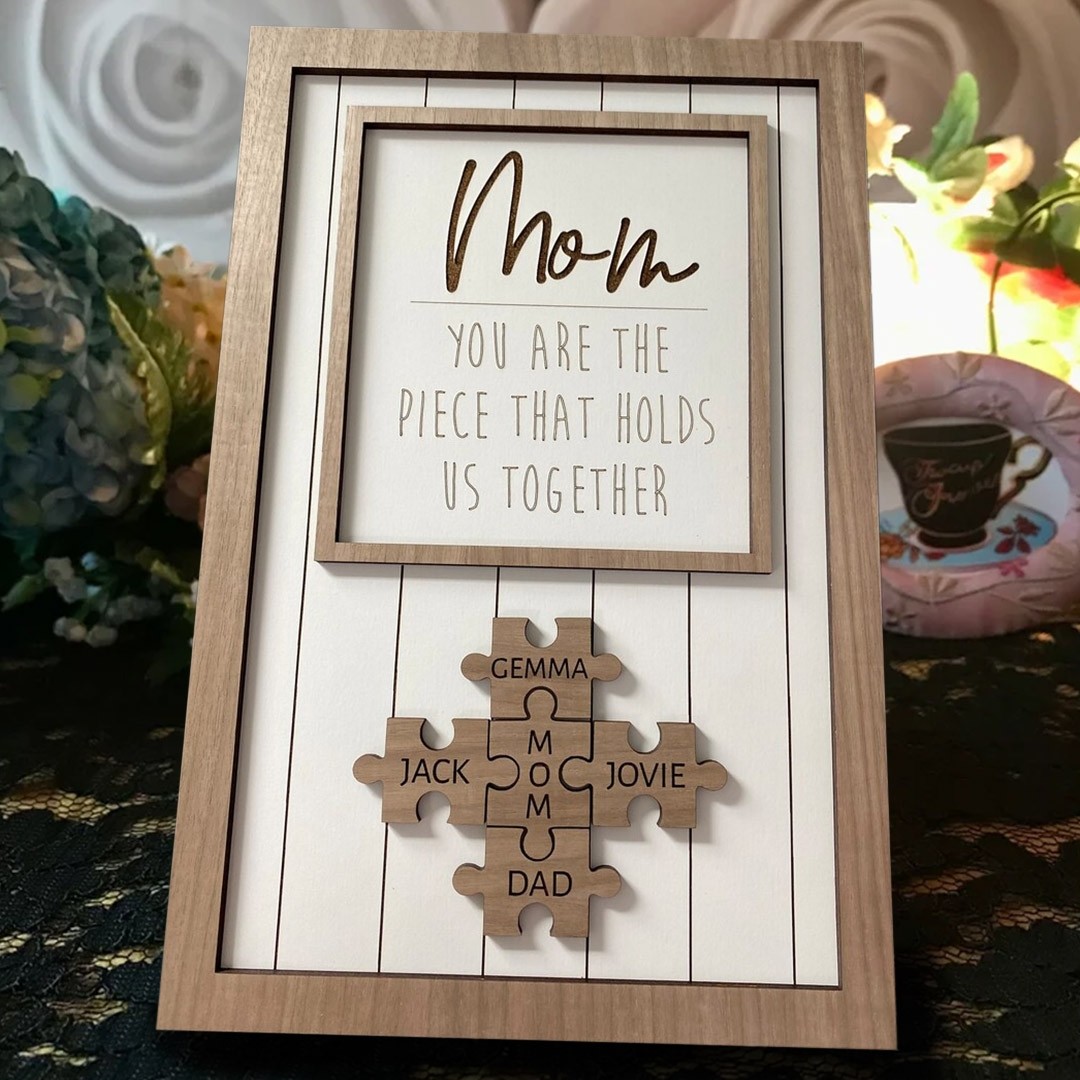 [60% OFF Today]Handmade Personalized Wood Mom Puzzle Sign | Mom You Are The Piece That Holds Us Together | Mother's Day Gift