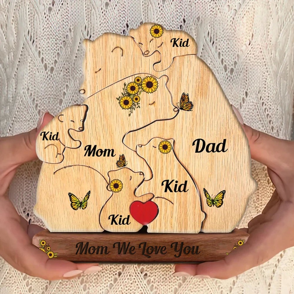 Personalized Wooden Bear Family Puzzle Family Keepsake Gifts Mother's Day Gift Ideas
