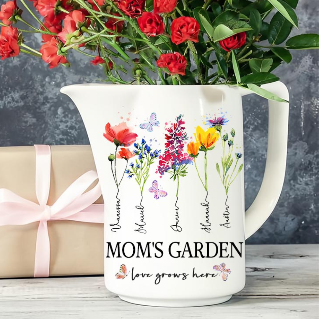 Custom Mom's Garden Birth Flower Vase With Kids Name and Birth Flower Ideal Gifts for Mother's Day