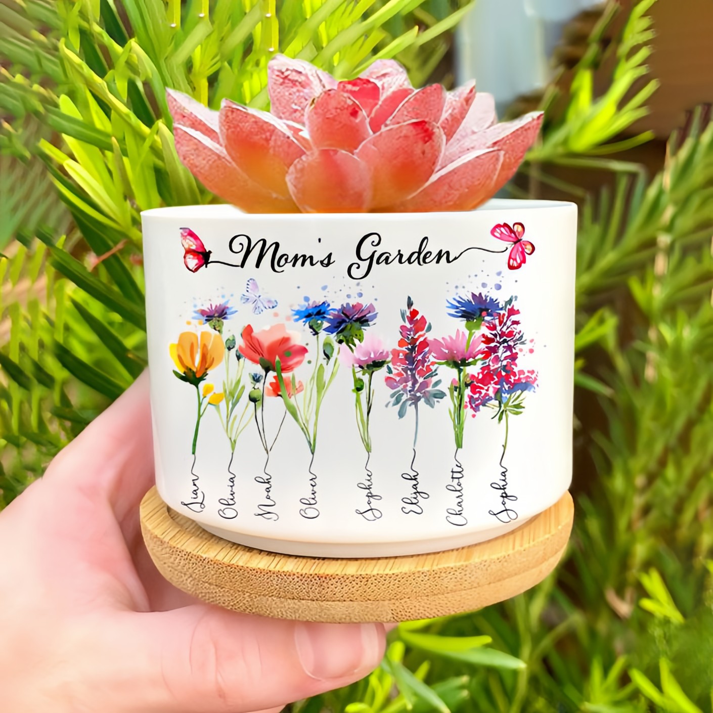 Custom Mom's Garden Plant Pot With Kids Name and Birth Flower For Mother's Day
