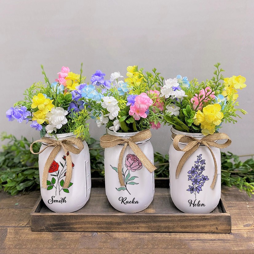 Personalized Birth Flower Mason Jars Mother's Day Gift 