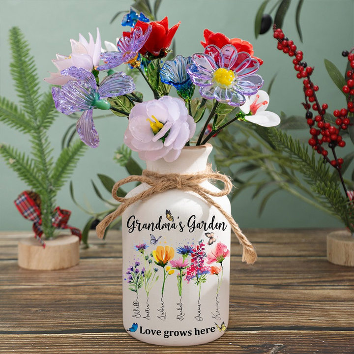 Custom Mom's Garden Birth Flower Vase With Kids Name and Birth Flower Ideal Gifts for Mother's Day