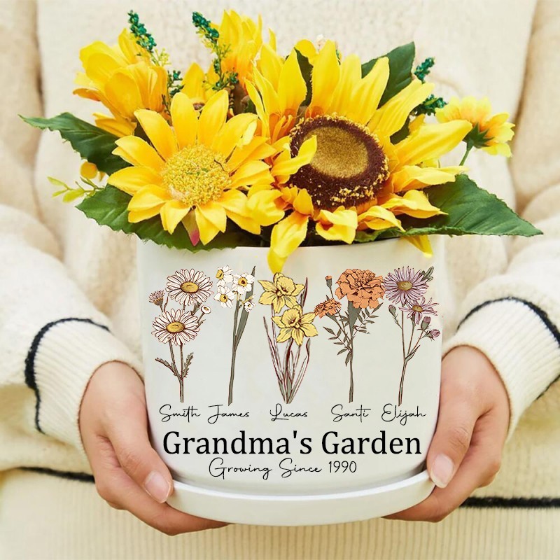 Big Custom Birth Month Flower Plant Pot Grandma's Garden Plant Pot Mother's Day Gift