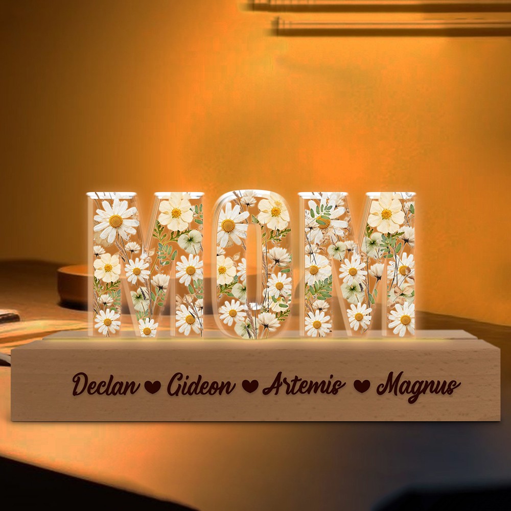 Personalized Dried Flower Resin Lamp Mother's Day Gift 