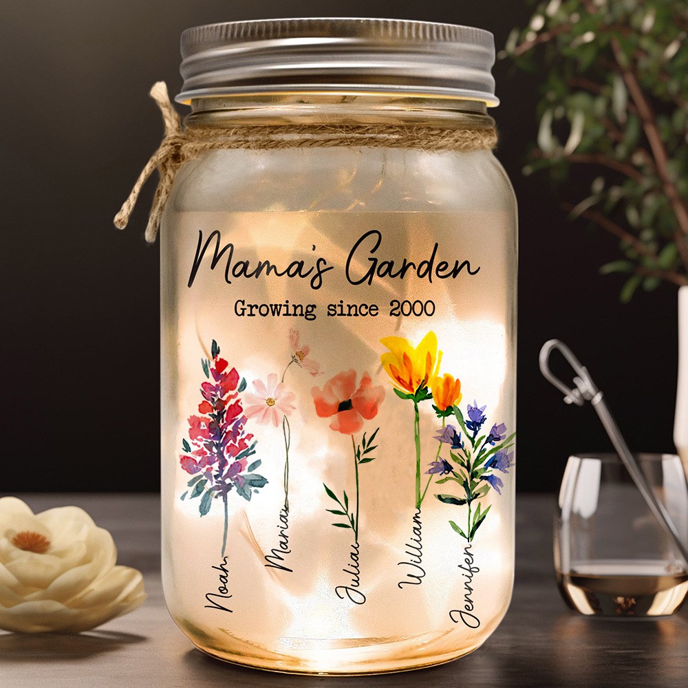 Personalized Mama's Garden Mason Jar Light Mother's Day Gift