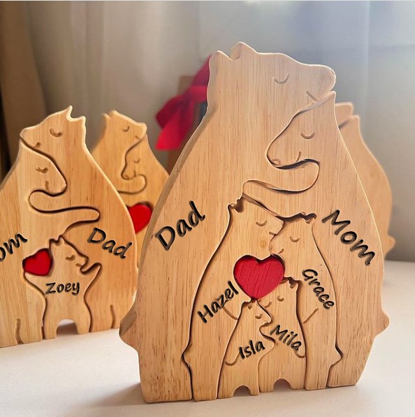 Personalized Wooden Bear Family Puzzle Family Keepsake Gifts Mother's Day Gift Ideas