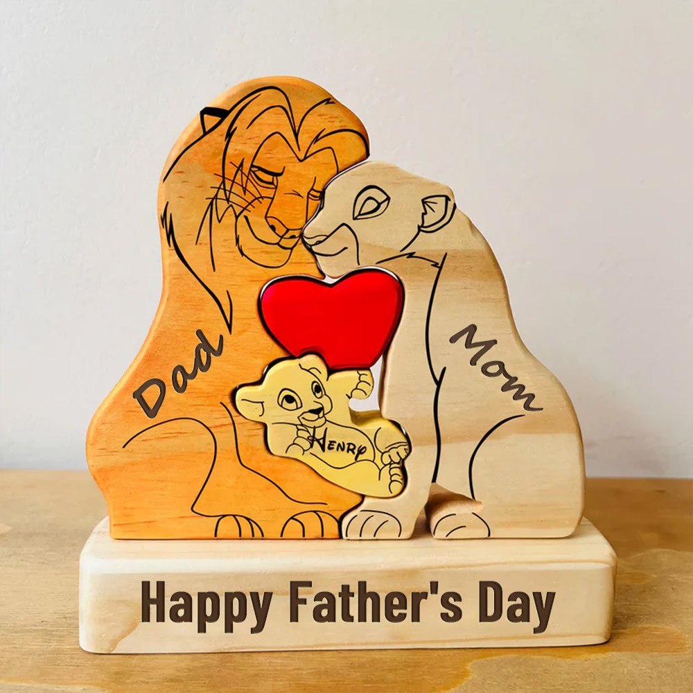 Personalized Wooden Lions Family Puzzle Family Keepsake Gifts Father's Day Gift Ideas