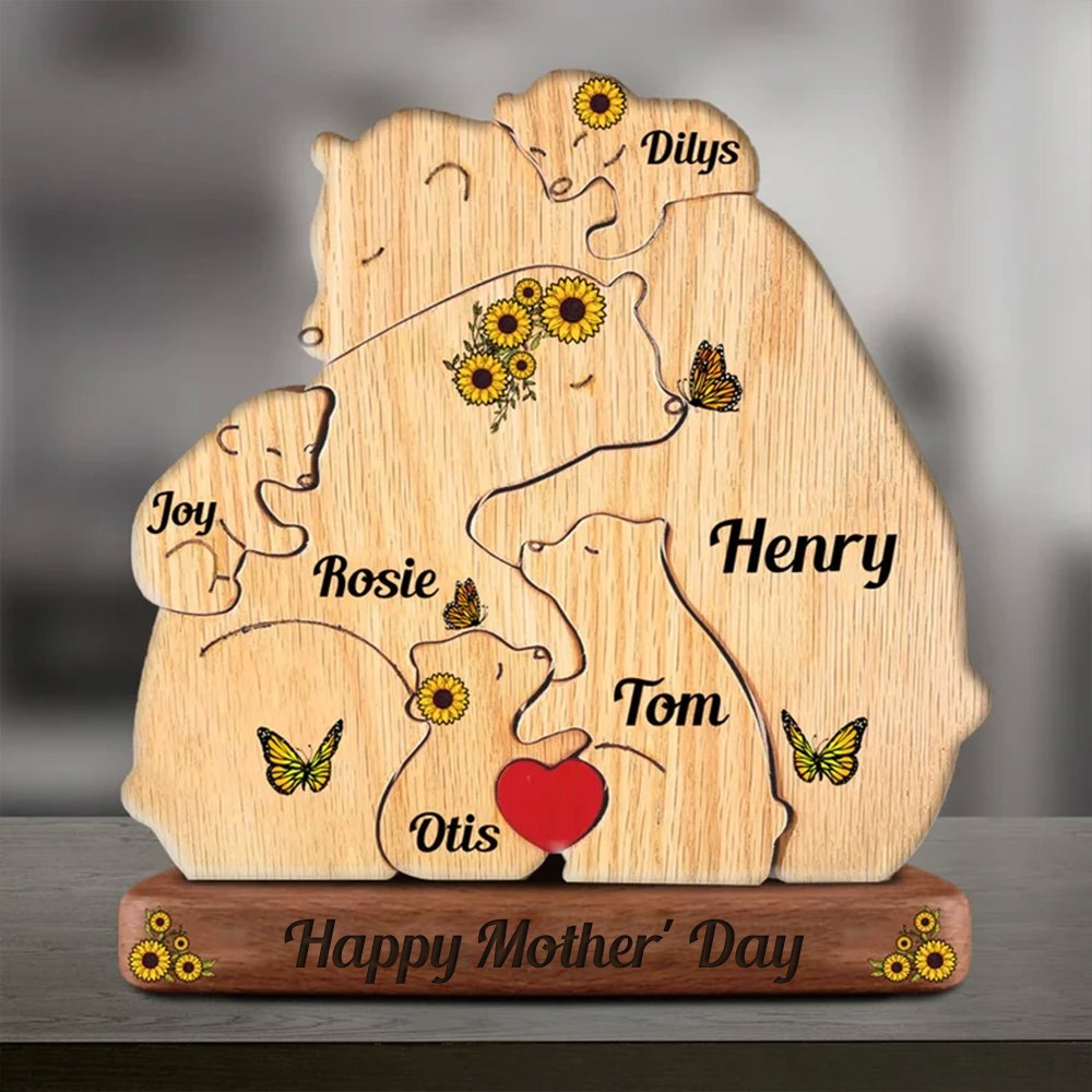 Personalized Wooden Bear Family Puzzle Family Keepsake Gifts Mother's Day Gift Ideas
