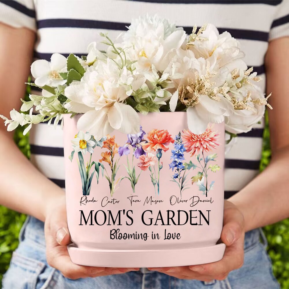 Big Custom Birth Month Flower Plant Pot Grandma's Garden Plant Pot Mother's Day Gift