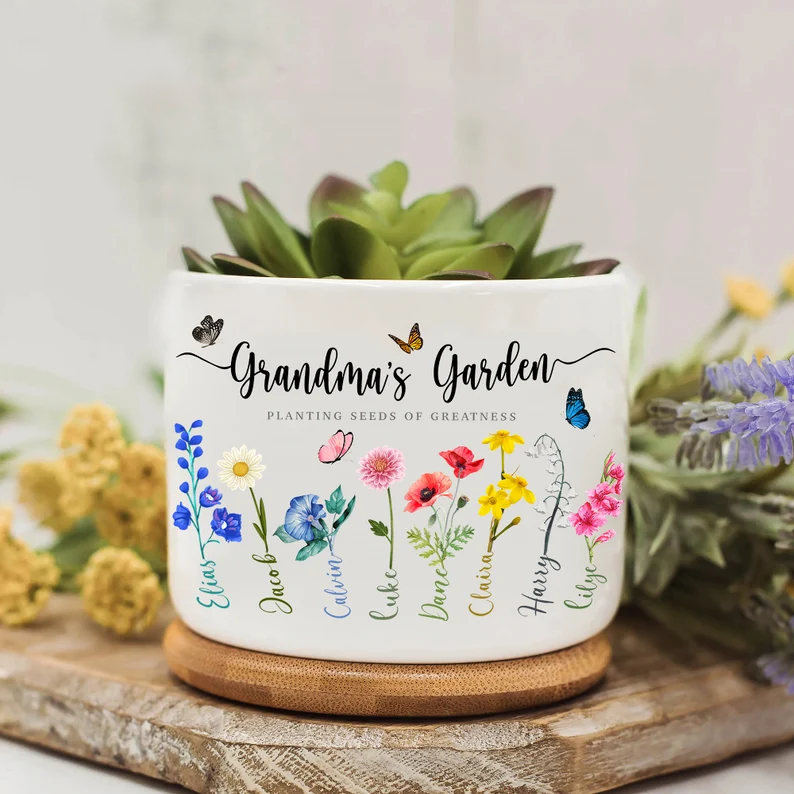 Personalized Grandma's Garden Birth Month Flower Pot Gift Ideas For Grandma Mother's Day