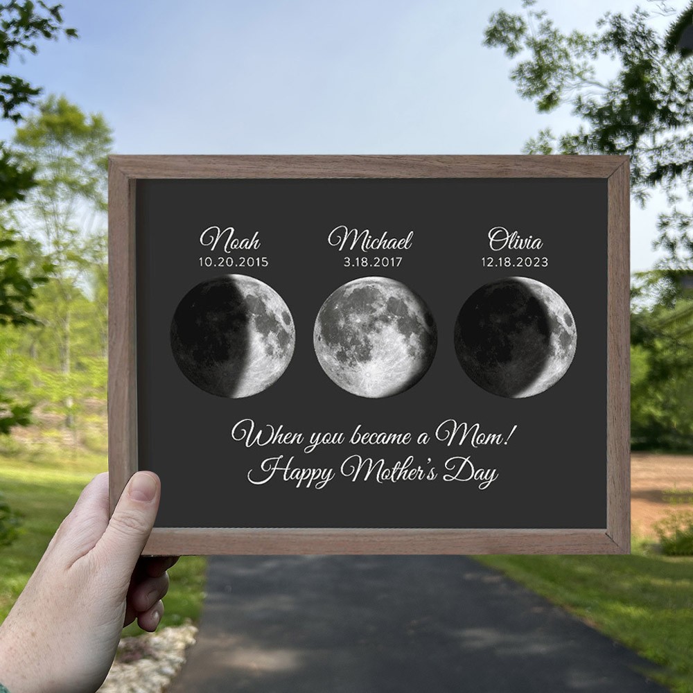 Personalized Moon Phase Wood Frame Mother's Day Gift