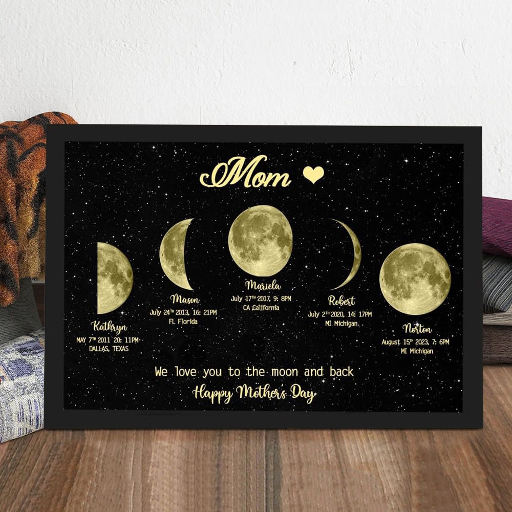 Personalized Moon Phase Wood Frame Mother's Day Gift