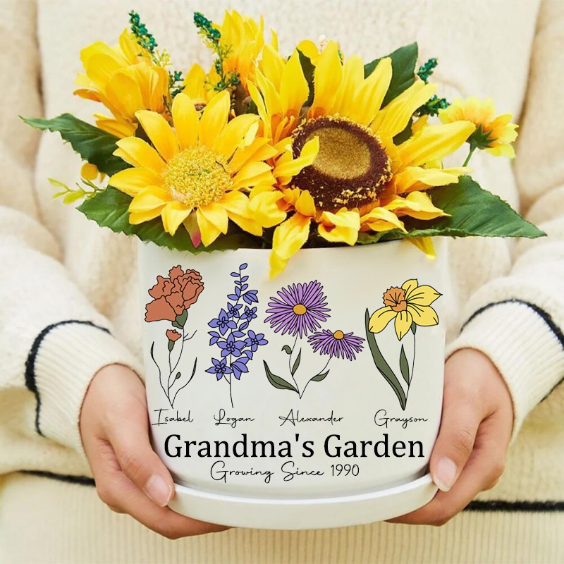 Big Custom Birth Month Flower Plant Pot Grandma's Garden Plant Pot Mother's Day Gift