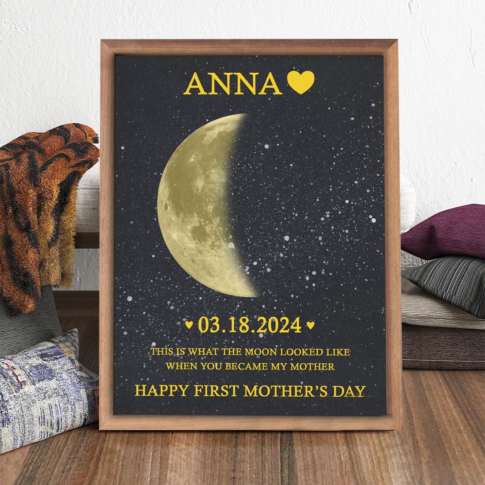 Personalized Moon Phase Wood Frame Mother's Day Gift