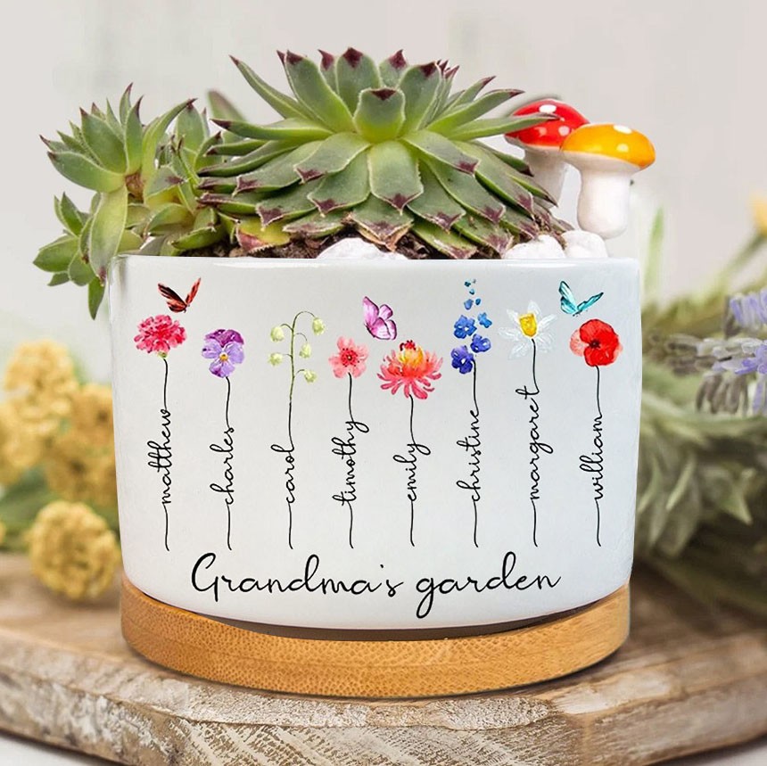 Custom Birth Month Flower Plant Pot Grandma's Garden Plant Pot