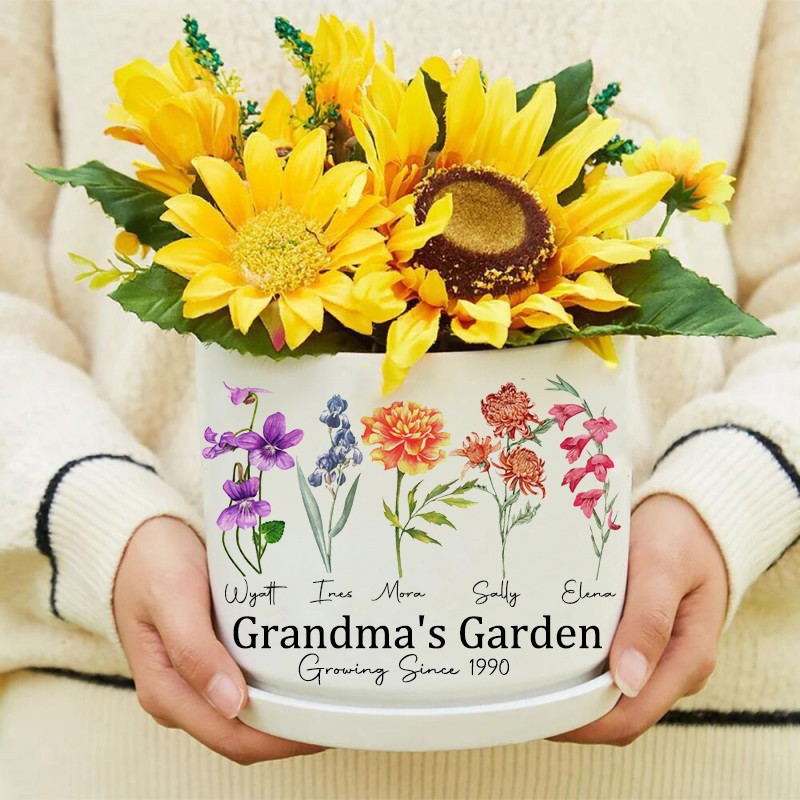 Big Custom Birth Month Flower Plant Pot Grandma's Garden Plant Pot Mother's Day Gift