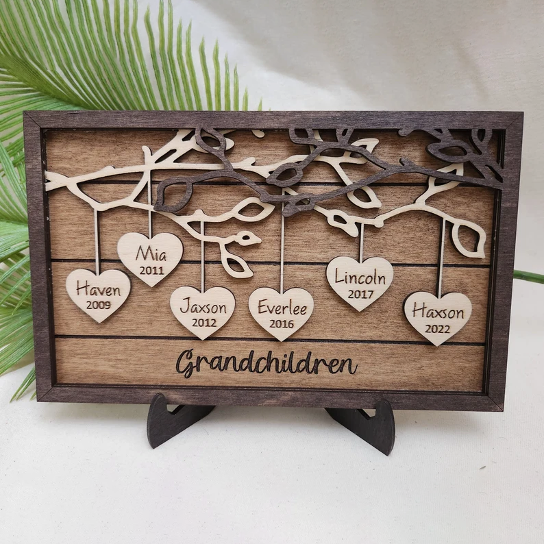 Personalized Family Tree Wood Sign With Kids Name Gift for Your Mom or Grandma on Thanksgiving or Christmas!