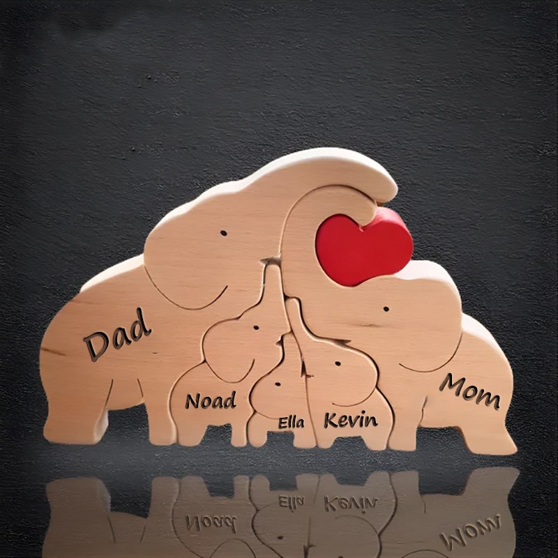 Personalized Wooden Elephants Family Puzzle Family Keepsake Gifts Mother's Day Gift Ideas