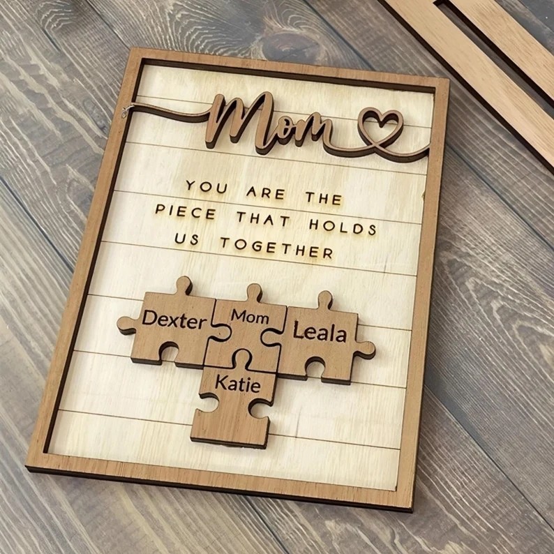 [60% OFF Today]Handmade Personalized Wood Mom Puzzle Sign | Mom You Are The Piece That Holds Us Together | Mother's Day Gift