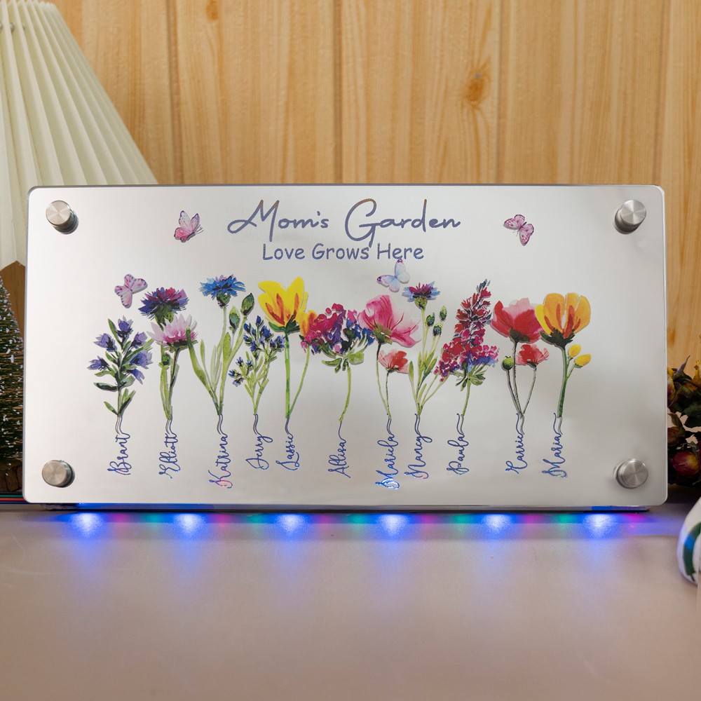 Personalized Mom's Birth Flower Mirror Night Light.