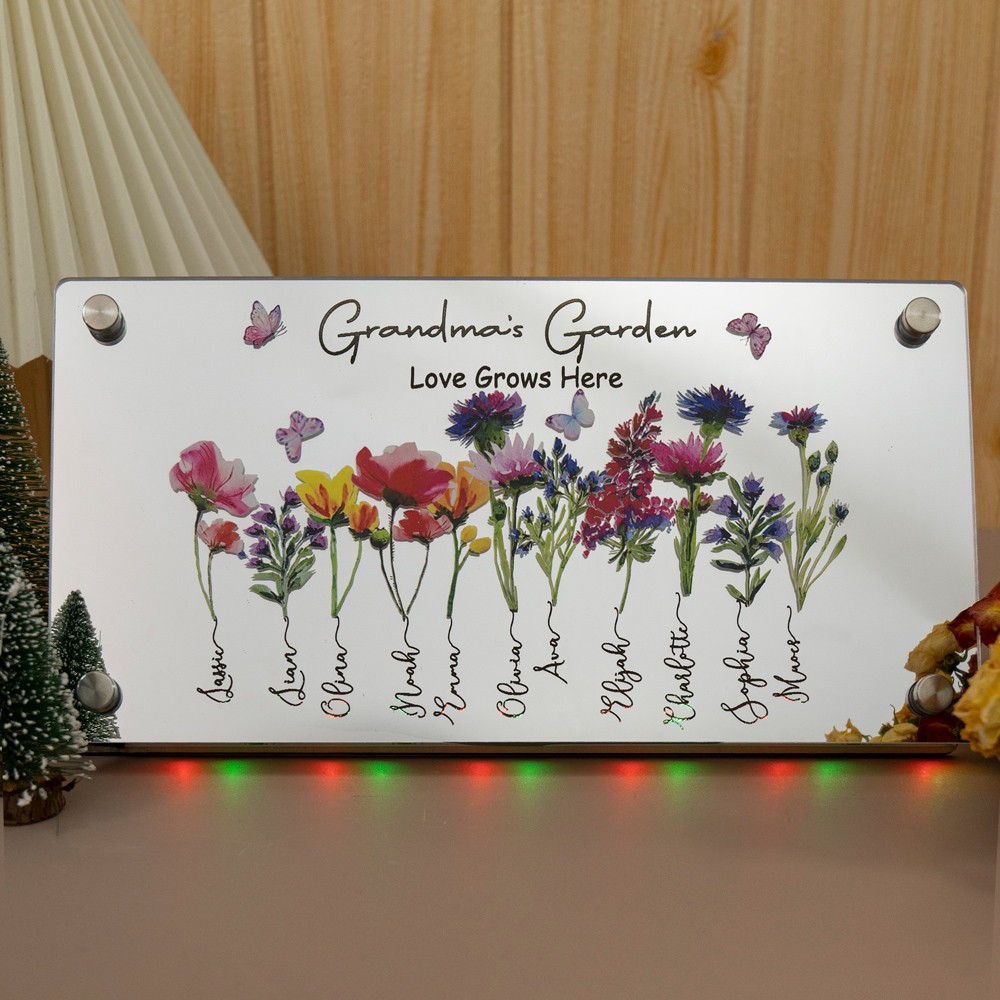 Personalized Mom's Birth Flower Mirror Night Light.