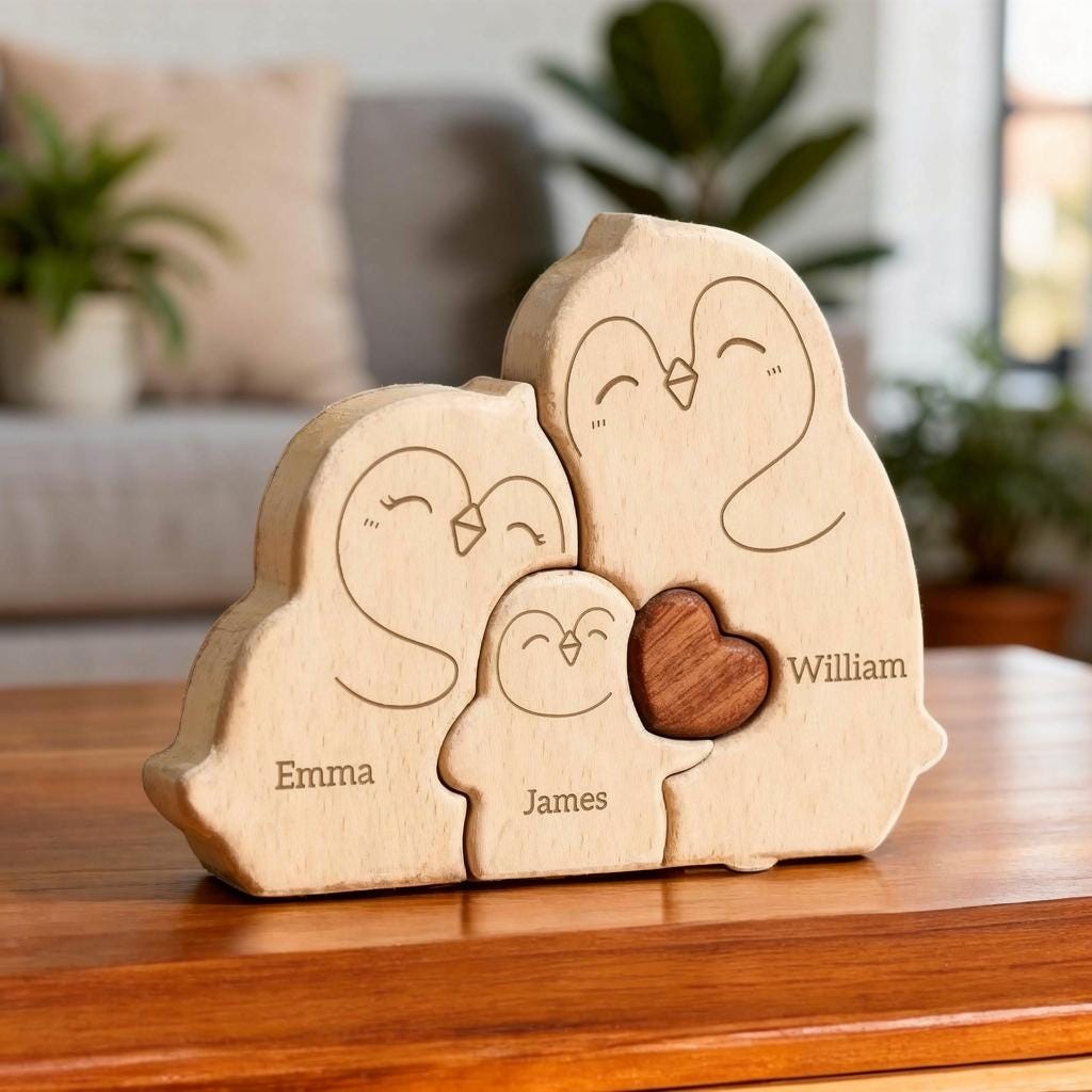 Personalized Wooden Penguin Family Puzzle Family Keepsake Gifts Mother's Day Gift
