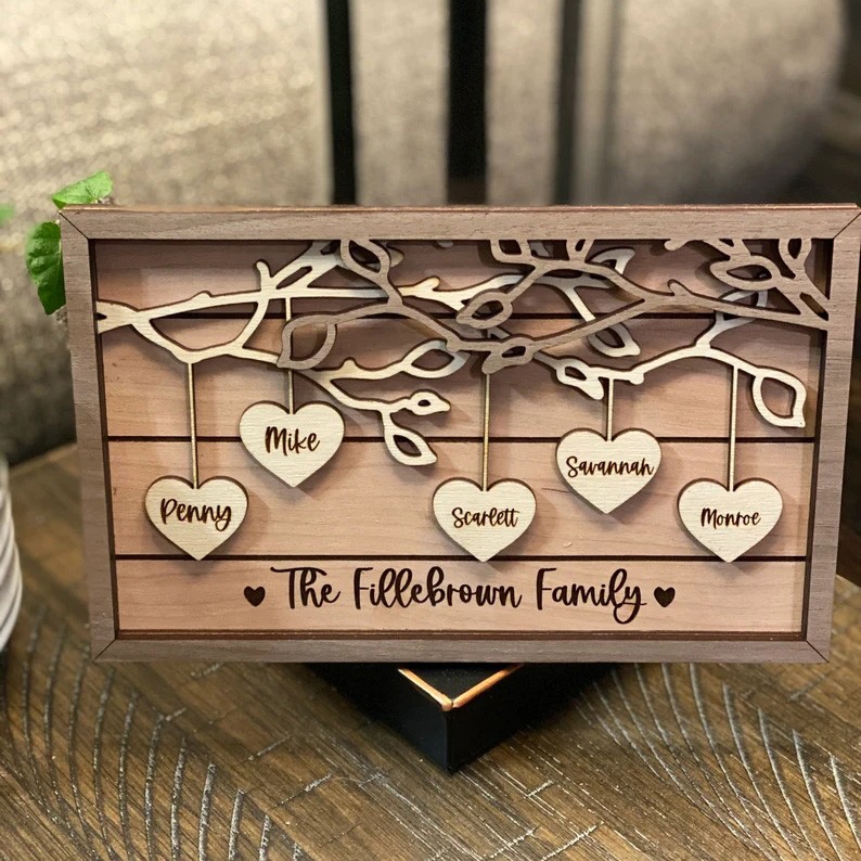 Personalized Family Tree Wood Sign With Kids Name Gift for Your Mom or Grandma on Thanksgiving or Christmas!