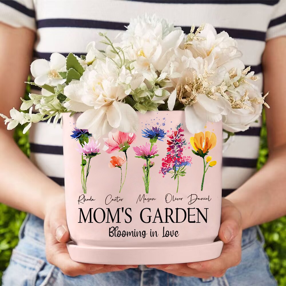 Big Custom Birth Month Flower Plant Pot Grandma's Garden Plant Pot Mother's Day Gift