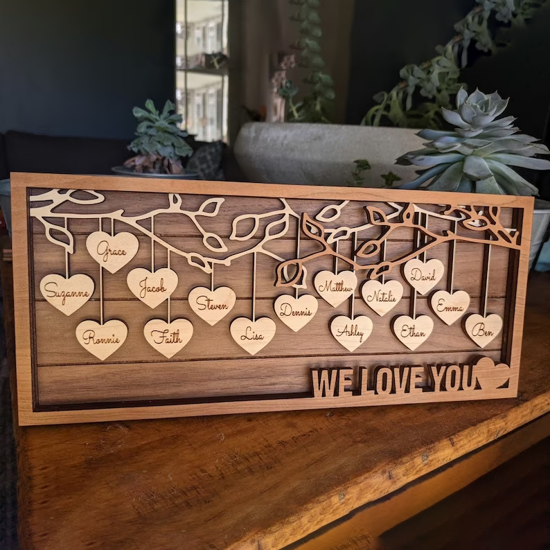 Personalized Family Tree Wood Sign With Kids Name Gift for Your Mom or Grandma on Thanksgiving or Christmas!