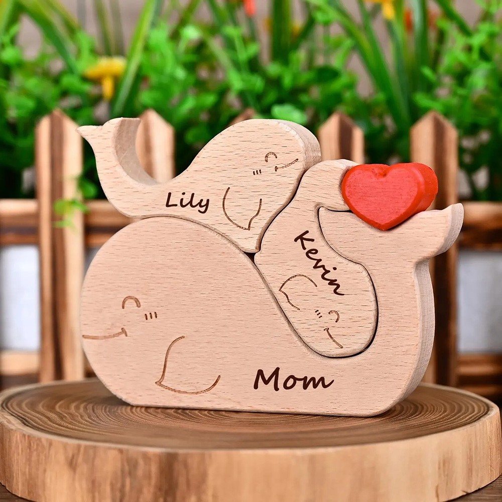 Personalized Wooden Whale Family Puzzle Family Keepsake Gifts Mother's Day Gift Ideas