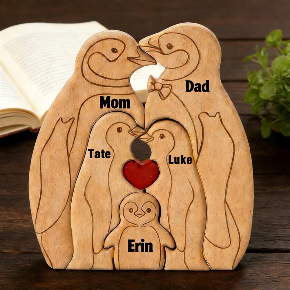 Personalized Wooden Penguin Family Puzzle Family Keepsake Gifts Mother's Day Gift Ideas