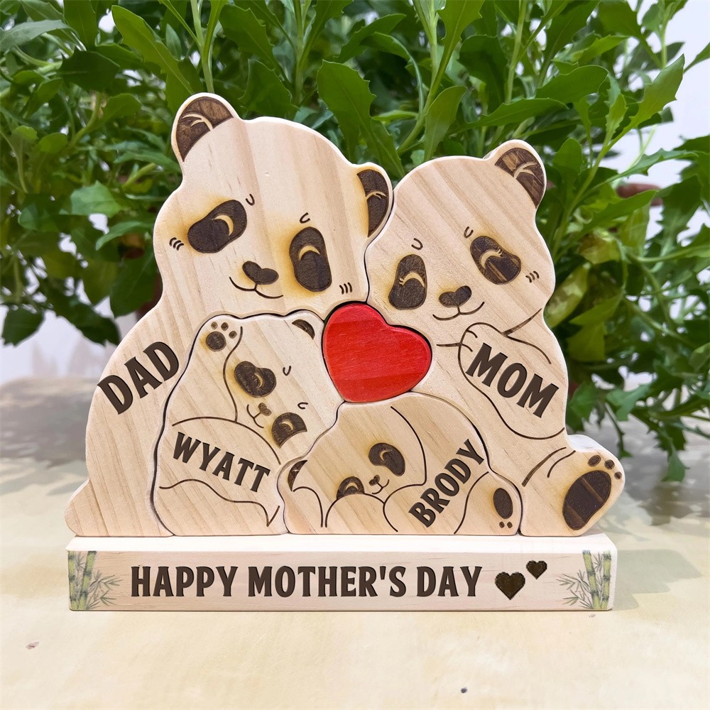 Personalized Wooden Panda Family Puzzle Family Keepsake Gifts Mother's Day Gift Ideas