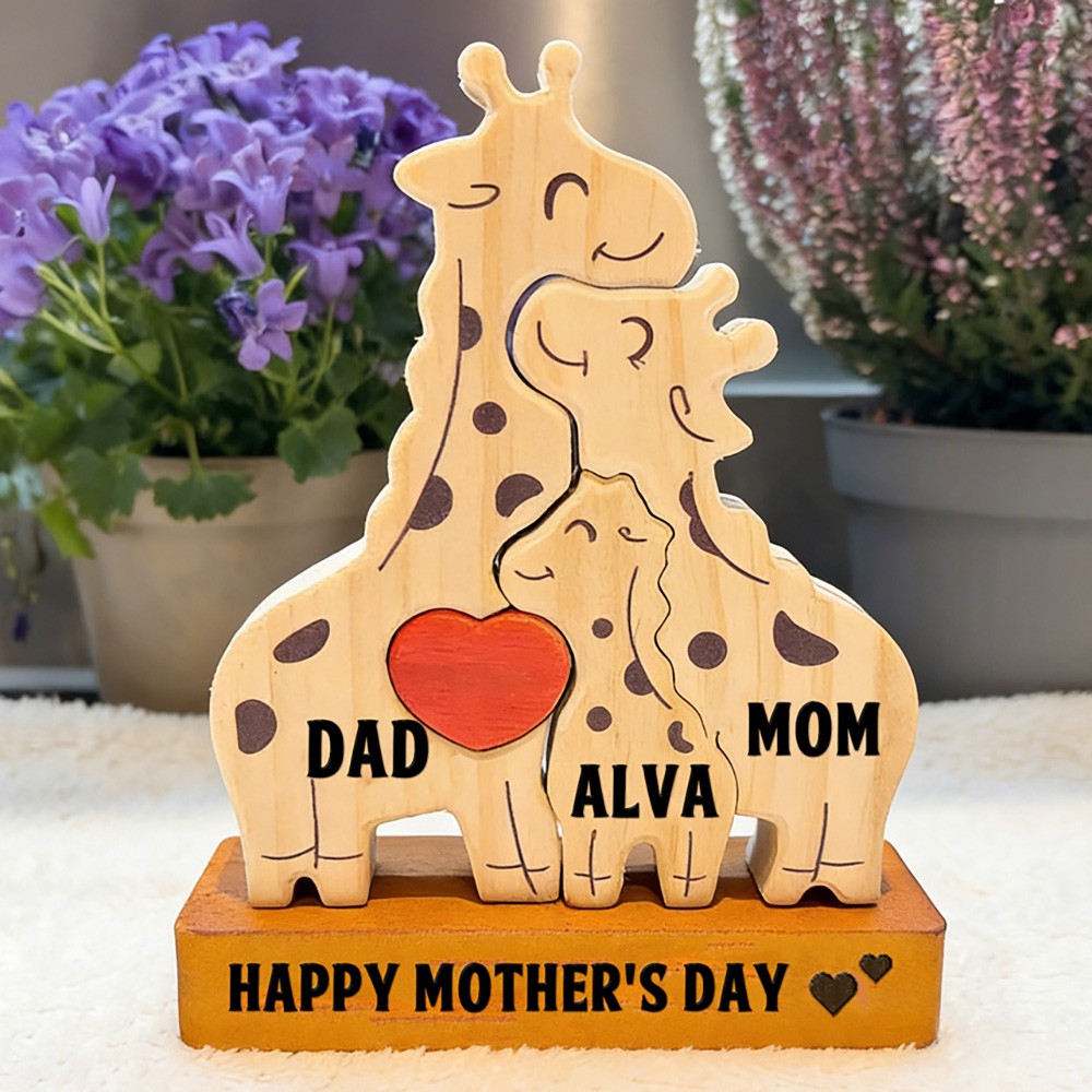 Personalized Wooden Giraffe Family Puzzle Family Keepsake Gifts Mother's Day Gift Ideas
