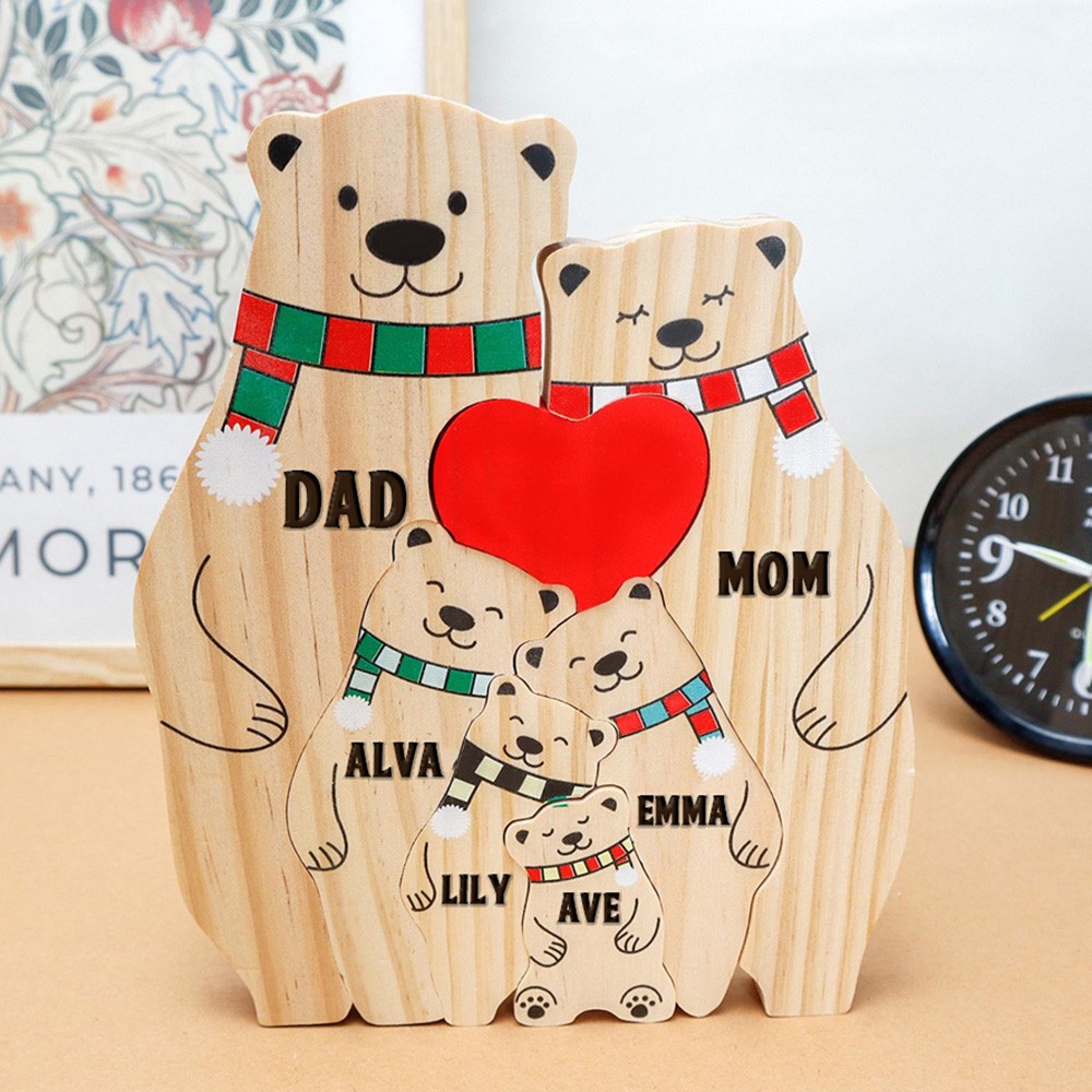 Personalized Wooden Bear Family Puzzle Family Keepsake Gifts Mother's Day Gift Ideas